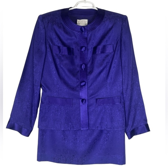 Vintage Adrianna Papell 2 Piece Suit 100% Silk Size 10 Purple Button Down - Picture 1 of 13